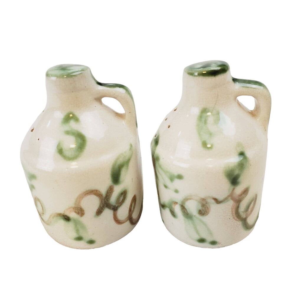Vintage Salt & Pepper Jugs/Shakers 3.5" Home Cream/Green Collectible
